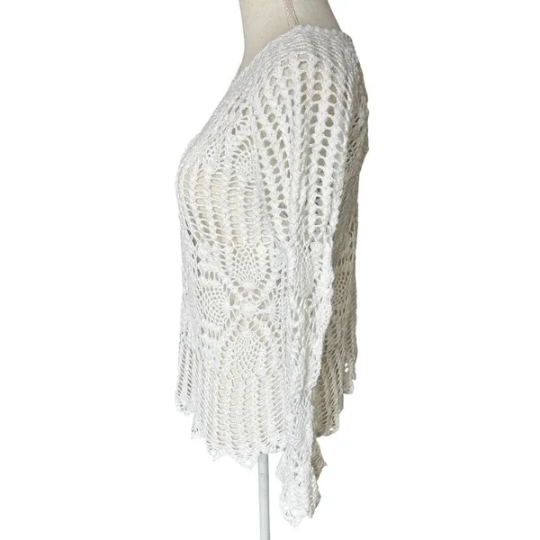 White Crochet Knit Sweater Top Long Sleeve Size S Boho Coquette boho coastal - Image 2