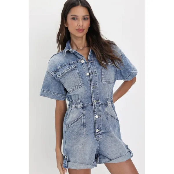 Free People Marci Shortalls Mid Wash Size S - Image 3