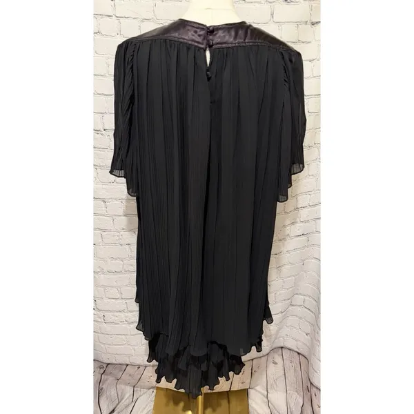 Vintage Black Pleated Dress Short Sleeves and Contrasting Layered Satin 11/12 - Image 5