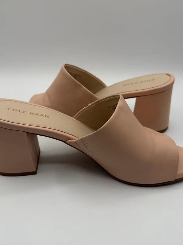 Cole Haan Leather Mules Womens 7.5B Blush Pink Block Heel Open Toe Slides - Image 5