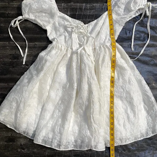 Mable White Floral Poofy Mini Dress Front Tie Puff Sleeves Coquette Y2k - Image 7