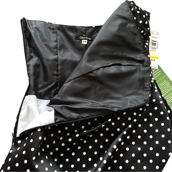 Onyx Nite Dress Black White Polka Dot Strapless Tulle Fit Flare Prom Size 3/4 - Image 9