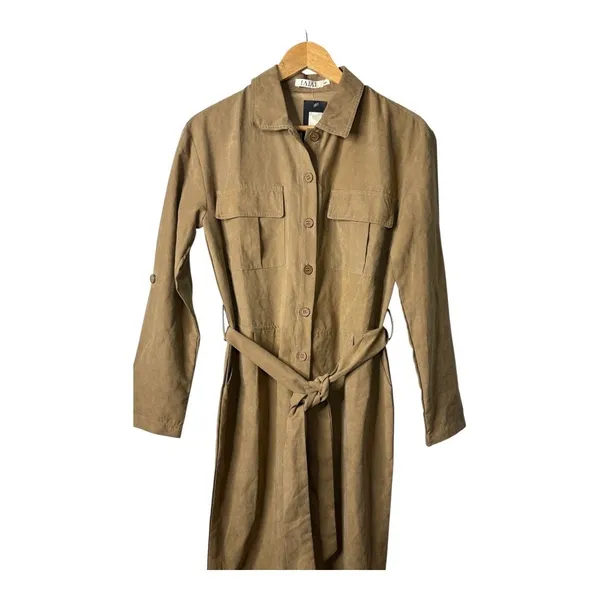Nasty Gal Jumpsuit Womens M/L Tan Utility Tie Waist Long Sleeve Button Front New - Image 3