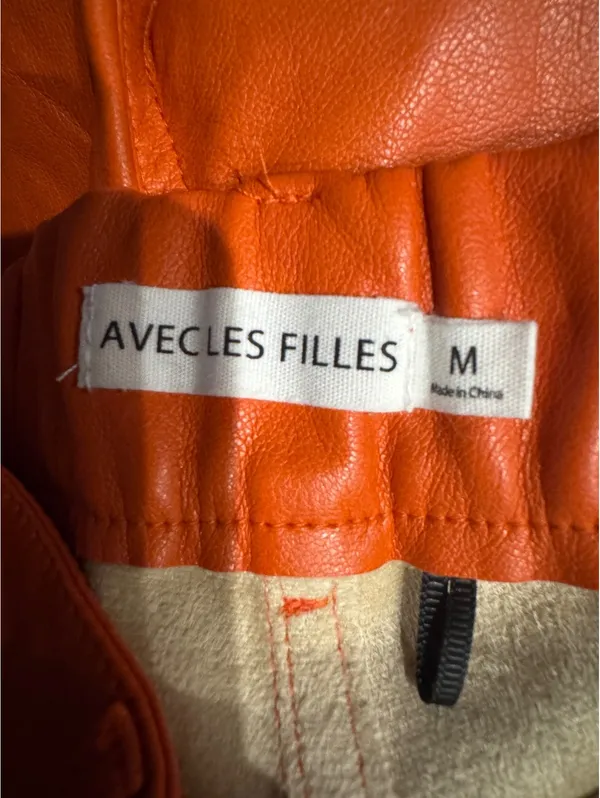 Avec Les Filles Orange Faux Leather Wide Leg Pants Size M - Image 4