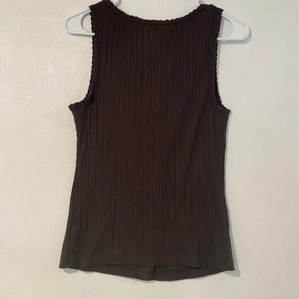 Aerie Brown Ribbed Button Tank Top M Soft Stretch Casual Basic - Image 3