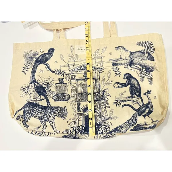 Sézane Paris Canvas Tote Bag Maria Pour Blue Illustrated Paradiso Jungle Print - Image 4