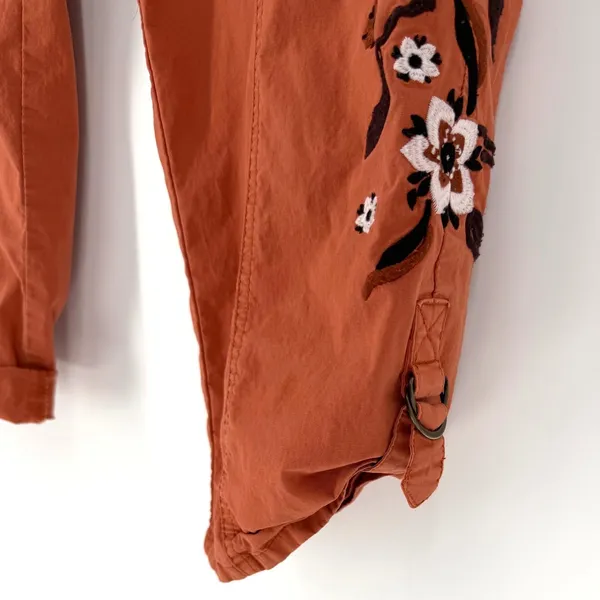 Soft Surroundings Cargo Pants L Burnt Orange Floral Embroidered Boho - Image 6