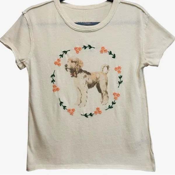 Free People We The Free Fur Friend Doodle Dog‎ Cream Tee Shirt Small Sold Out - Image 4