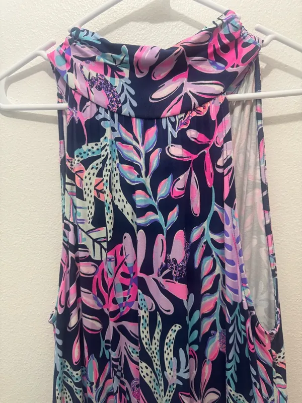 Lilly Pulitzer Navy Tropical-Print Halter Jumpsuit with Pink Accents - Image 4