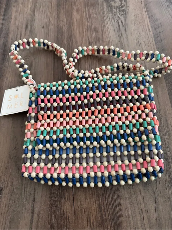 Multicolor Beaded Crossbody Bag Pink - Image 3