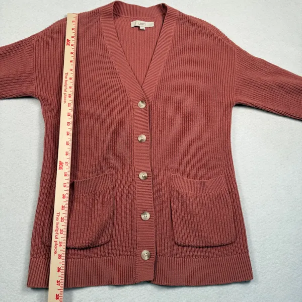 Loft Cardigan Sweater Womens Medium Pink Ribbed Knit Cottagecore Academia Granny - Image 6
