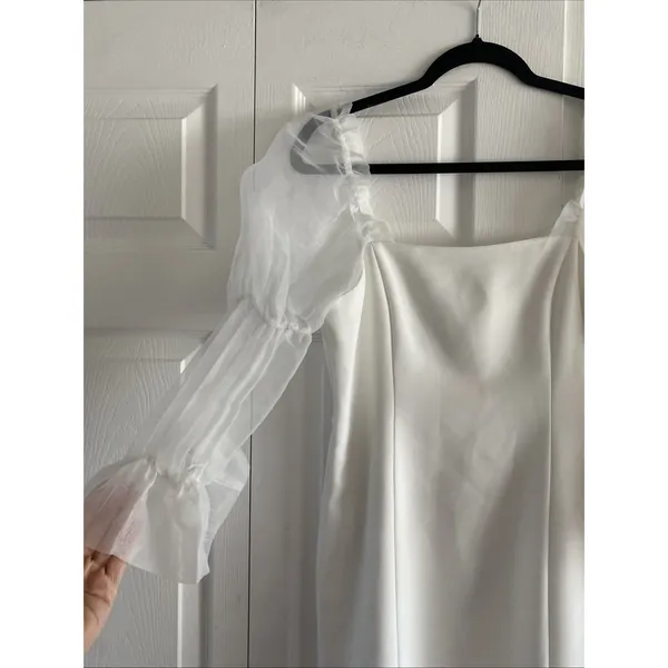 Amanda Uprichard Sheer Puff Sleeve Mini Dress Size M White‎ Bridal Rush Sorority - Image 2