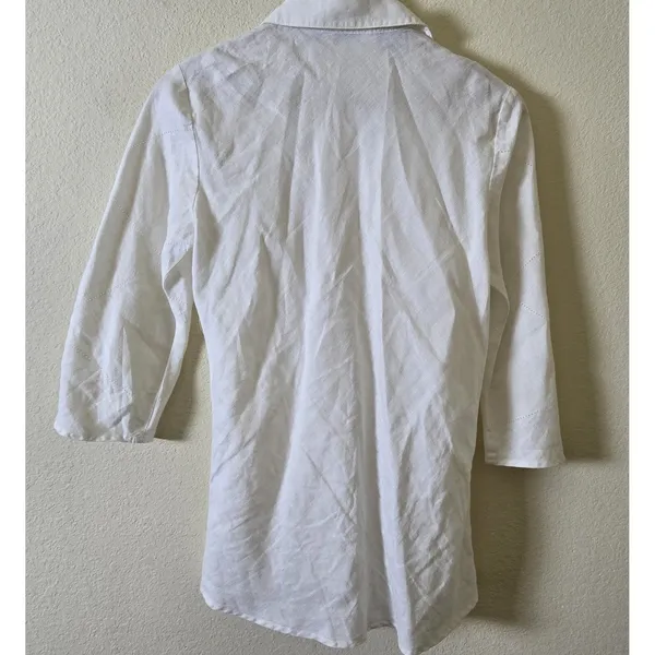Richard Malcolm Shirt Womens S White 100% Irish Linen 3/4 Sleeve‎ Lattice Stitch - Image 6