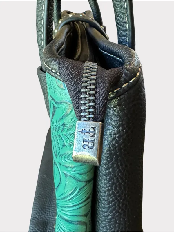 Trinity Ranch Embossed Turquoise Western Satchel Handbag Studded Purse - Image 9