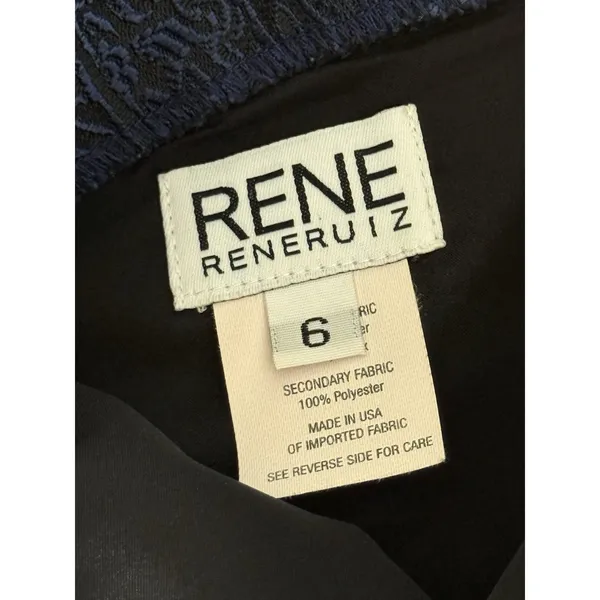 Rene Rene Ruiz Cocktail Sheath Dress‎ Size 6 Navy Blue Black Brocade Sleeveless - Image 3