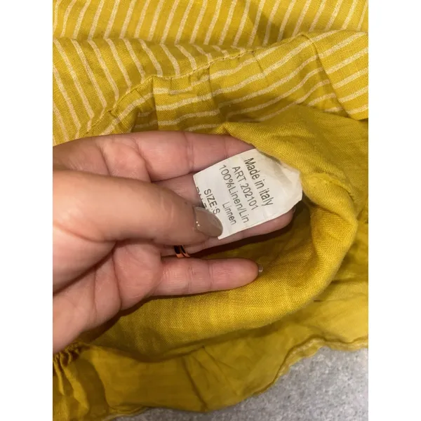 Lungo L'Arno‎ Striped Yellow 100% Linen Tunic Top Ruffle Trim 3/4 Sleeve Small - Image 6