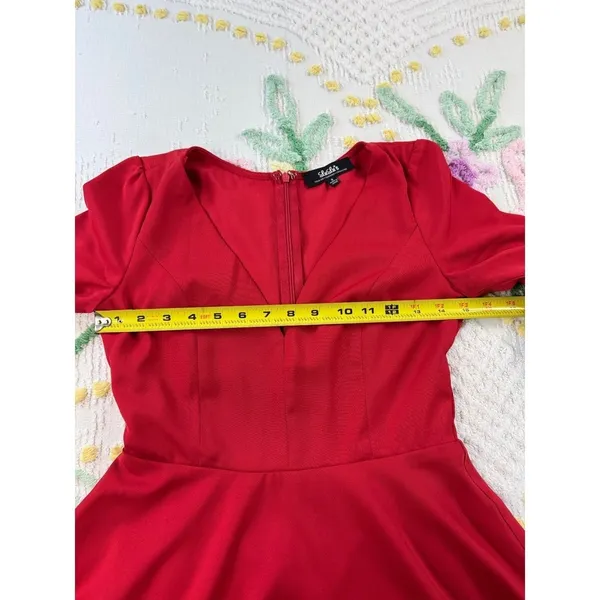 LuLu's Red Fit and Flare Dress V-Neck 3/4 Sleeve Party Cocktail Size S‎ - Image 6