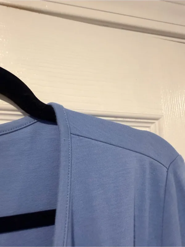 L.L.Bean Size L Blue Open Front Cardigan Supima Cotton Pima Knit Long Sleeve Top - Image 5