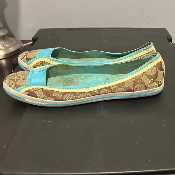Coach Women's Brown and Teal Flats - Image 2
