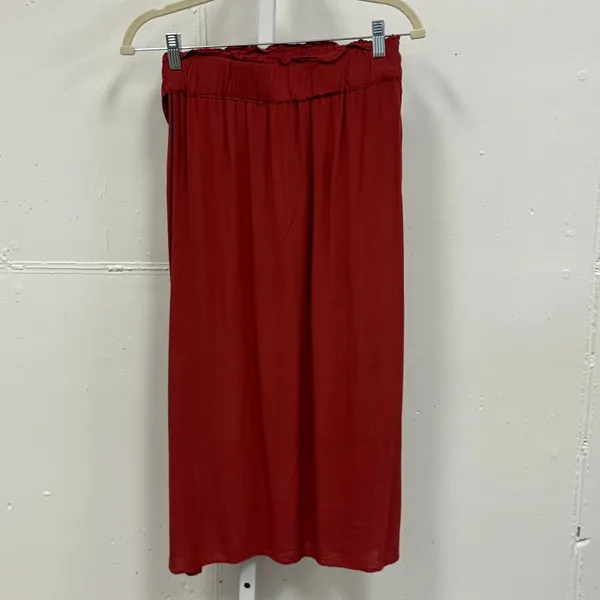 Blue Life Rust Red O-Ring Belted Midi Skirt Paperbag‎ Waist High Slit Flowy Boho - Image 2