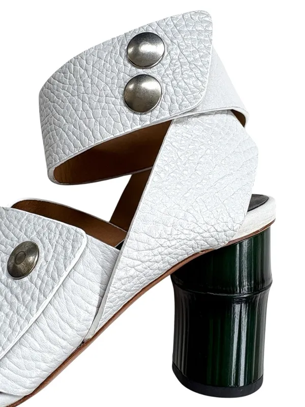 Like New Acne Studios Leather Pica Bamboo Heel Ankle Wrap Sandals White Size - Image 2