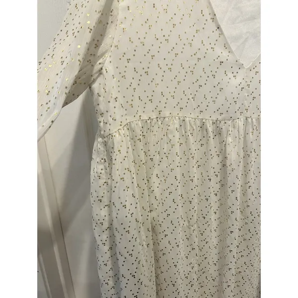 Aritzia Sunday Best White Gold Metallic Foil Dot Babydoll Mini Dress Womens‎ L - Image 6