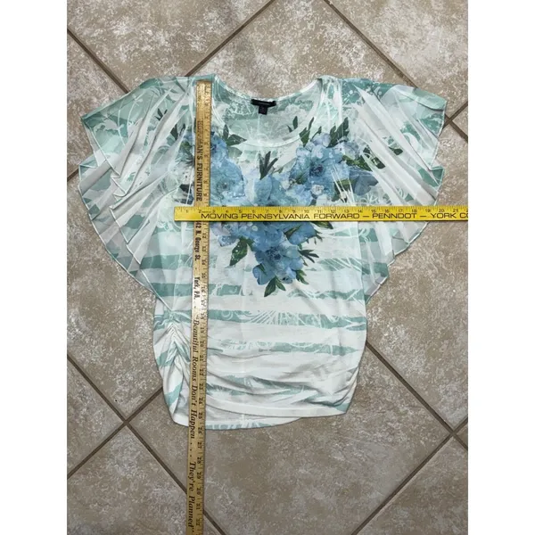 Express Blue Floral Top with Sheer Butterfly Sleeves – Women's Size Small - Image 6