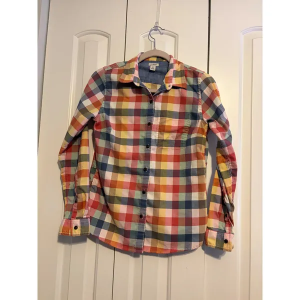 LLBean Women's Plaid‎ Button Up Shirt Multi Color Long Sleeve Casual Top XS - Image 2