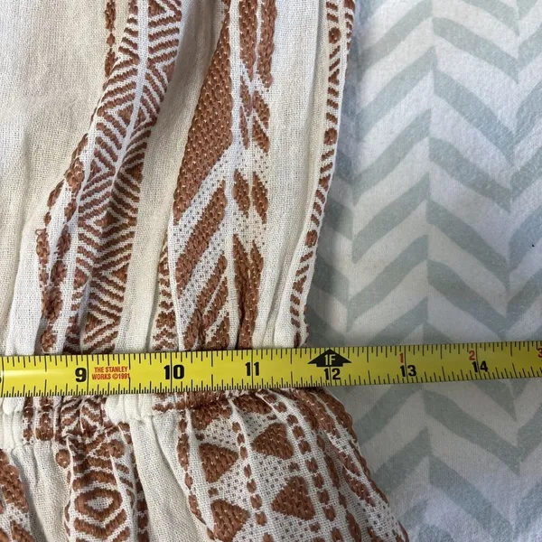 ELAN‎ Small Tan Beige Striped Linen Strapless Wide Leg Cropped Jumpsuit Lounge - Image 5