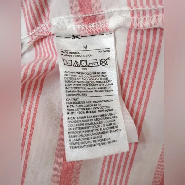 Gap Pink & White Striped Peasant Blouse Women’s Size M 3/4‎ Sleeve - Image 10