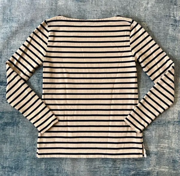 JCrew Cream Dark Blue Stripe Boat Neck Long Sleeve Tee XS - Image 2