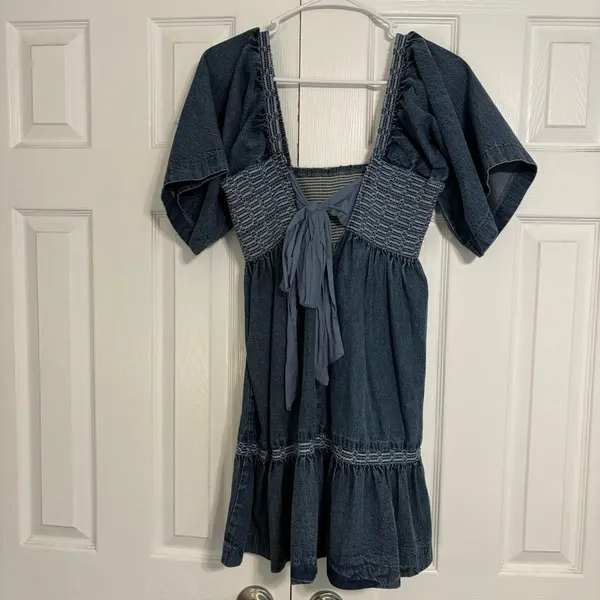 Free People Easy to Love Denim Mini Dress - Image 4