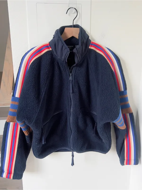 Free People FP Movement Mountain High Sporty Logo Fleece Jacket in Navy Blue - Image 3