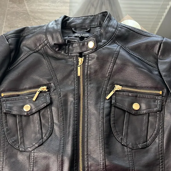 NEW LOOK Faux Leather Jacket in Black+Gold Tone Hardware, Size XL New w/o Tag - Image 8