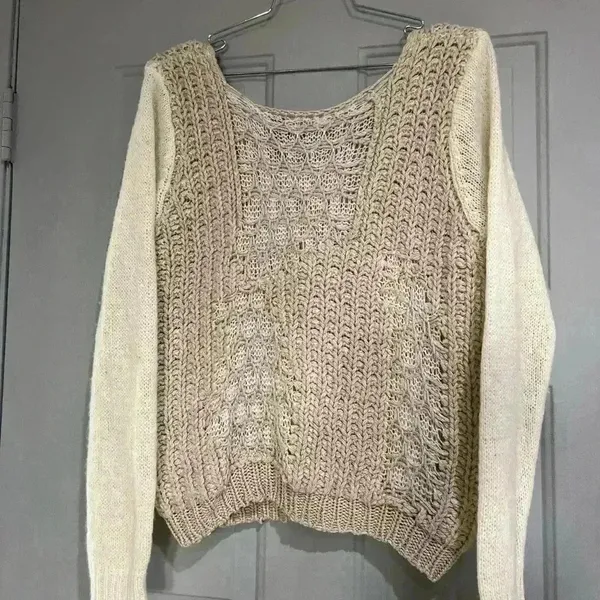 BKE Cream Tan Open Knit Wool Blend Pullover Sweater Womens Size XL - Image 4