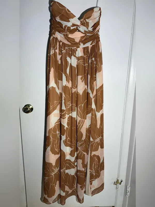 Katie May Adele Strapless Floral Maxi Dress in Brown and Blush Gown - Image 5