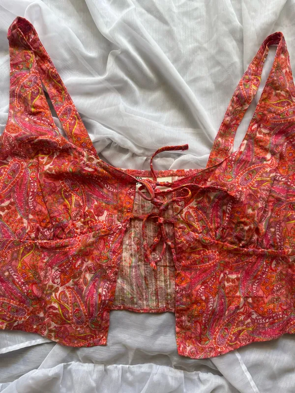 No Boundaries Paisley Tie-Front Woven Cotton Top - Image 3
