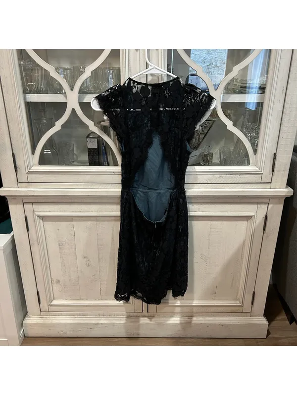 BCBGeneration Y2K Black Floral Lace Open Back Dress US0 Dark Romantic Whimsigoth - Image 4