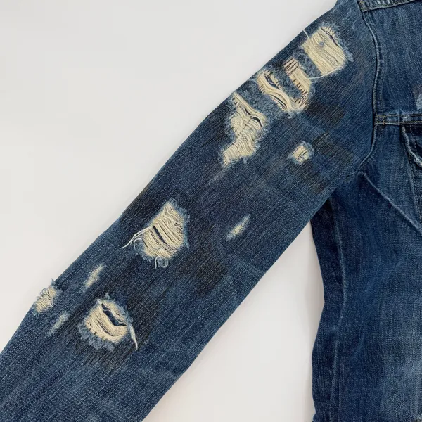Denim & Supply Ralph Lauren Distressed Blue Denim Trucker Jacket Size Medium M - Image 3