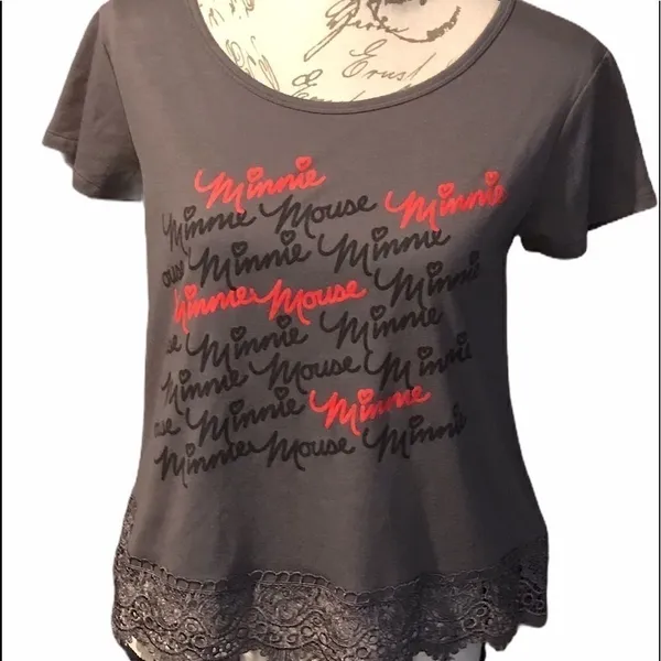 Disney Minnie Mouse Blouse Gray Graphic Size Medium - Image 2