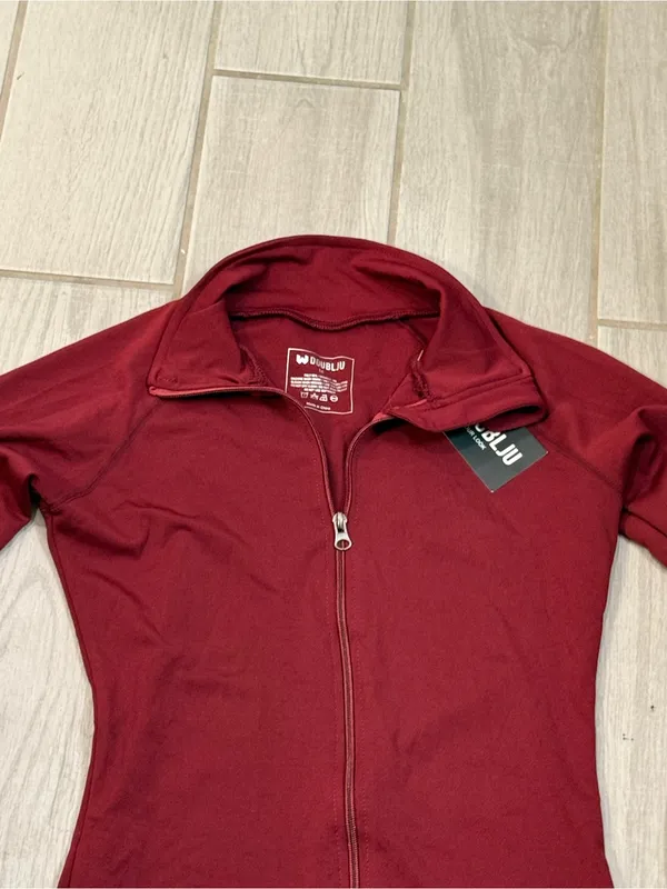 Doublju Burgundy Zip-Up Active Jacket with Slim Fit - Image 3