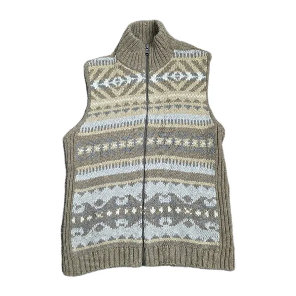 Vtg Lauren Ralph Lauren Womens Tan Fair Isle Full Zip Sweater Vest Size Medium - Image 4