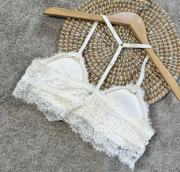 aerie Women’s Lace Padded Triangle Bralette Romantic in Ivory Size L - Image 6