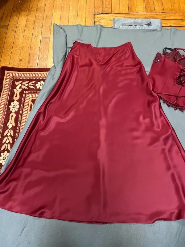 Polka USA Vintage Two-Piece Burgundy Satin Prom Dress Lace-Up Corset Top & Maxi - Image 9