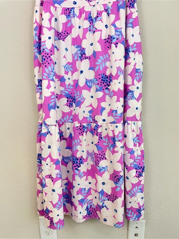 Easel‎ Purple Floral Sleeveless Tiered Poplin Midi Dress S Tropical Resortwear - Image 4