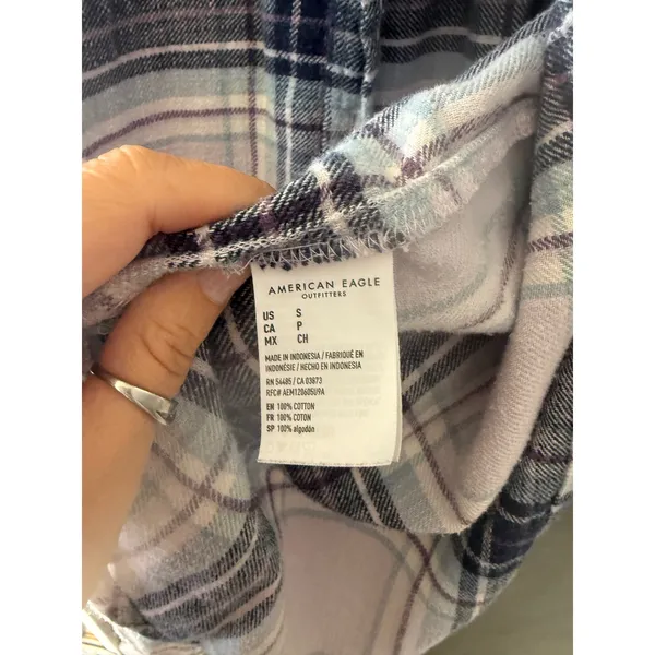 American‎ Eagle Womens Plaid Flannel Shirt Purple Blue Boyfriend Fit 100% Cotton - Image 6