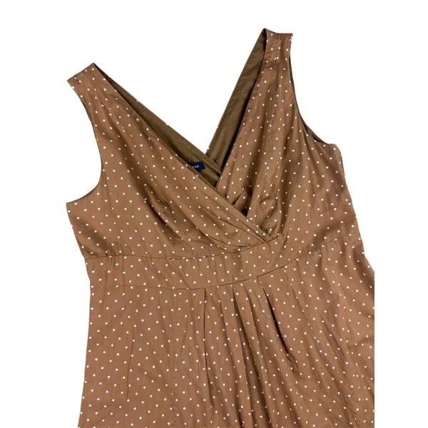 Lands'‎ End Polka Dot Sleeveless V-Neck Dress Womens 14 Brown Summer - Image 3