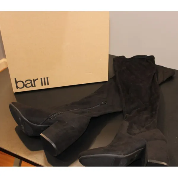 Bar III GABRIE Boots Womens 5M Black Over The Knee Faux Suede Block Heel NIB - Image 2