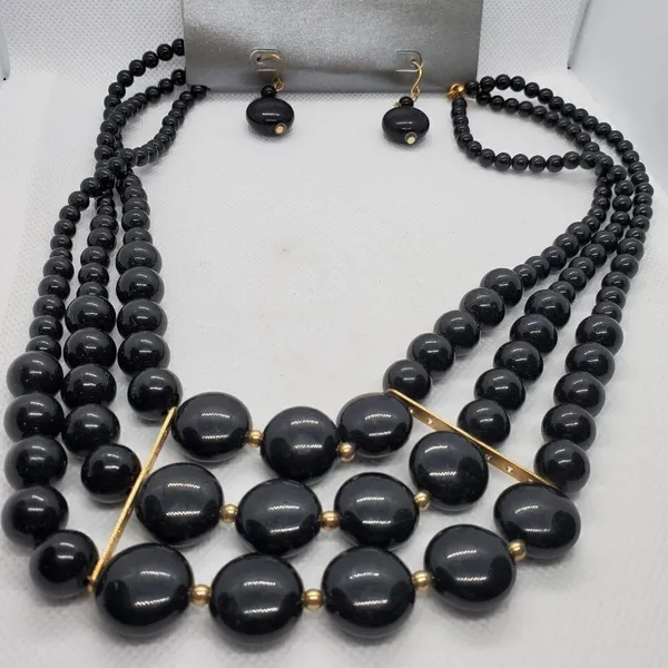 NWT Black Multilayer Necklace & Earrings Gold - Image 2