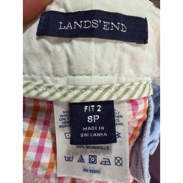 Lands' End Shorts Womens 8P Pink Orange‎ Gingham Excellent Seersucker 6in Inseam - Image 3